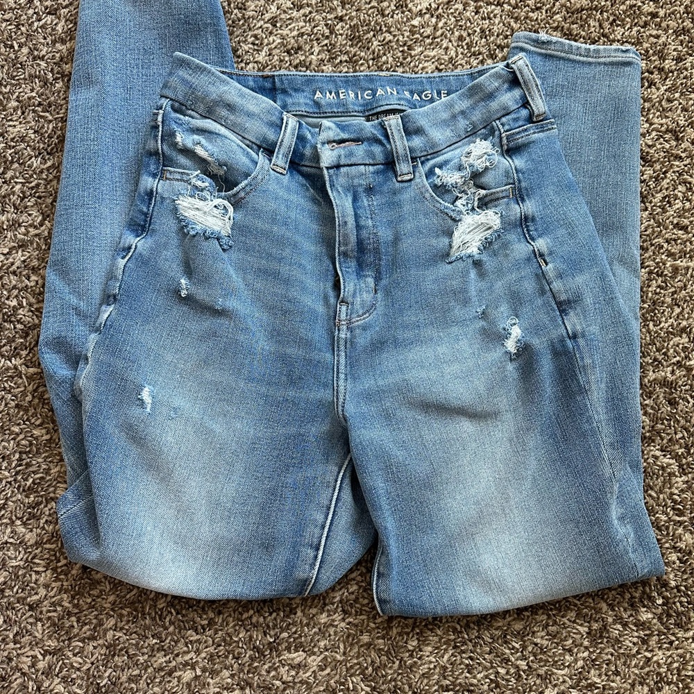 - American Eagle Outfitters Women's Blue Distressed Jeans High rise jegging